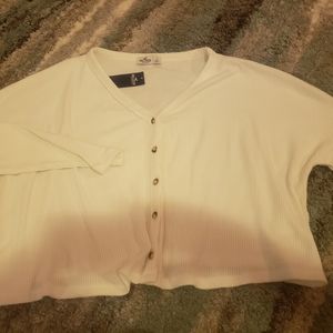 Hollister cropped white ribbed cardigan